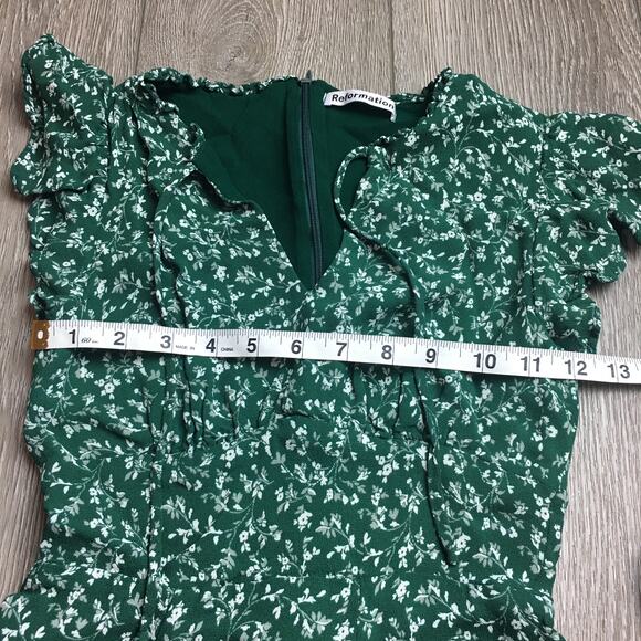 Reformation Vikki Mini Floral Green Parsley Dress Size 0 - Picture 7 of 9